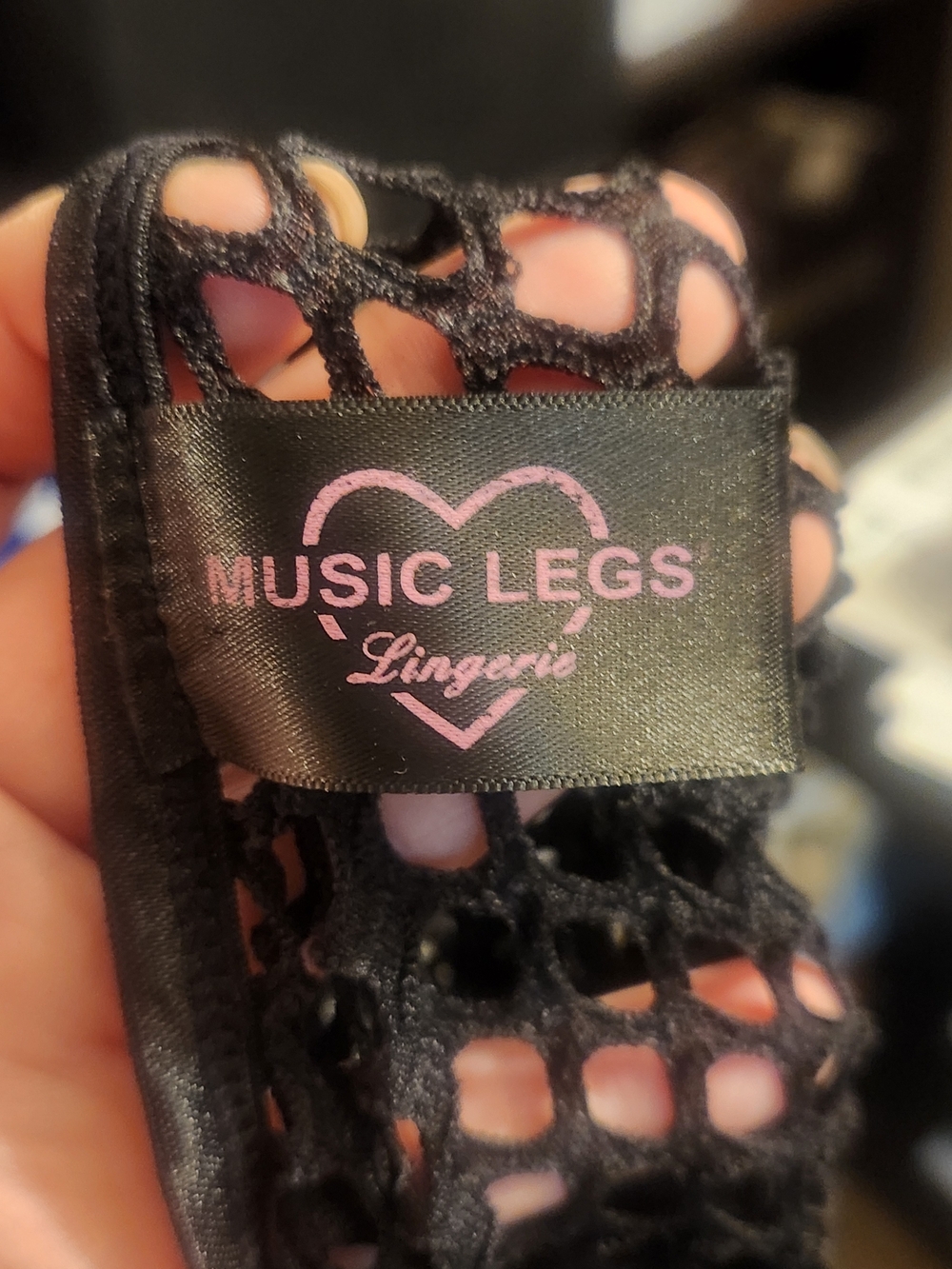 Music Legs Black Fishnet Lingerie with Pink Logo - Picture 2 of 2